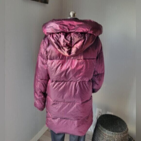 Raspberry Pearl Faux Down Puffer Coat by Badgley & Mischka Small - Picture 12 of 15